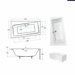 Baignoire asymétrique - 170 x 110 cm - Gauche - sans Habillage - avec Pieds - Vidage Chrome - INFINITY