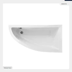 Baignoire asymétrique - 140 x 70 cm - Droite - avec Habillage - Pieds - Vidage Chrome - PRAKTIKA
