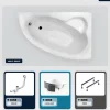 Baignoire asymétrique - 150 x 100 cm - Droite - avec Habillage - Pieds - Poignées - Repose-tête - Vidage Chrome - NATALIA PREMIUM