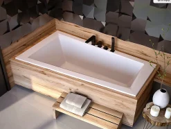 Baignoire asymétrique - 160 x 90 cm - Gauche - avec Habillage - Pieds - Vidage Chrome - INTIMA SLIM