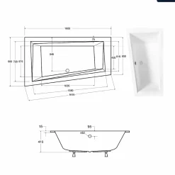 Baignoire asymétrique - 160 x 90 cm - Gauche - avec Habillage - Pieds - Vidage Chrome - INTIMA SLIM