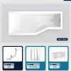 Baignoire asymétrique - 170 x 75 cm - Gauche - avec Tablier - Pieds - Pare Baignoire 3 Volets - Vidage Chrome - INTEGRA