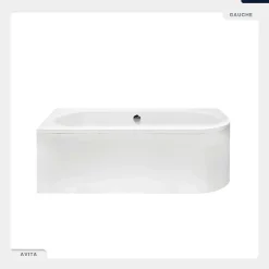 Baignoire asymétrique - 170 x 75 cm - Gauche - sans Habillage - avec Pieds - Repose-tête - Étagère bambou - Vidage Chrome - AVITA