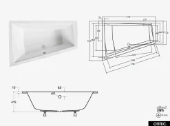 Baignoire Asymétrique à Encastrer - 170 x 125 cm - GAUCHE - INTIMA DUO SLIM - 2 REPOSE-TÊTES OFFERTS