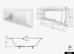 Baignoire Asymétrique à Encastrer - 180 x 125 cm - DROITE - INTIMA DUO SLIM - 2 REPOSE-TÊTES OFFERTS