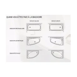 Baignoire asymétrique + tablier noir + repose tête - INTIMA - 150 x 85 cm - Droite