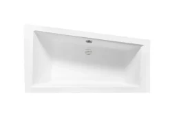 Baignoire asymétrique + tablier blanc + repose tête - INTIMA - 160 x 90 cm - Gauche