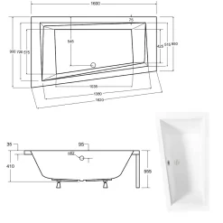 Baignoire asymétrique + tablier blanc + repose tête - INTIMA - 160 x 90 cm - Gauche