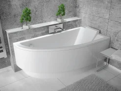 Baignoire asymétrique + tablier blanc + repose tête - PRAKTIKA - 140 x 70 cm - Droite