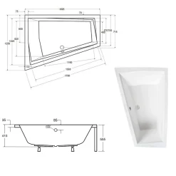 Baignoire asymétrique + tablier blanc + repose tête - INTIMA DUO - 170 x 125 cm - Gauche