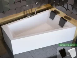 Baignoire asymétrique + tablier blanc + repose tête - INTIMA DUO - 180 cm x 125 cm - Droite