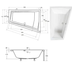 Baignoire asymétrique + tablier blanc + repose tête - INTIMA DUO - 180 cm x 125 cm - Droite