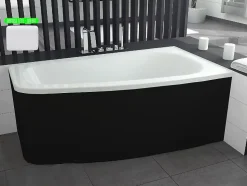 Baignoire asymétrique + tablier noir + repose tête - LUNA - 150 x 80 cm - Droite