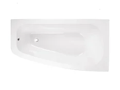Baignoire asymétrique + tablier noir + repose tête - LUNA - 150 x 80 cm - Droite