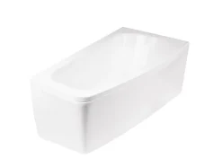 Baignoire asymétrique + tablier blanc + repose tête - LUNA - 150 x 80 cm - Droite