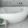 Baignoire asymétrique + tablier blanc + repose tête + poignées - MILENA PREMIUM - 150 x 70 cm - Droite