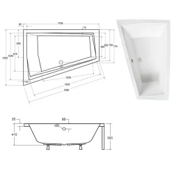 Baignoire asymétrique + tablier blanc + repose tête - INTIMA DUO - 180 cm x 125 cm - Gauche