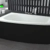 Baignoire asymétrique + tablier noir + repose tête - LUNA - 150 x 80 cm - Gauche