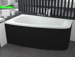 Baignoire asymétrique + tablier noir + repose tête - LUNA - 150 x 80 cm - Gauche