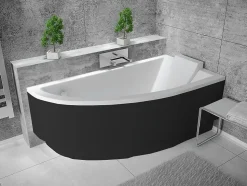 Baignoire asymétrique + tablier noir + repose tête - PRAKTIKA - 140 x 70 cm - Droite