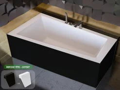 Baignoire asymétrique + tablier noir + repose tête - INTIMA - 160 x 90 cm - Gauche