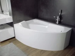 Baignoire asymétrique 170 x 110 Gauche RIMA acrylique blanc, sans Habillage + Repose Tête + Pieds + Vidage à chromé