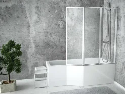 Baignoire asymétrique 170 x 75 Droite INTEGRA acrylique blanc, sans Habillage + Pieds + Vidage à chromé