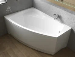 Baignoire asymétrique 150 x 90 Gauche FRIDA acrylique blanc, sans Habillage + Pieds + Vidage à chromé