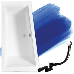 Baignoire asymétrique 160 x 90 Gauche INTIMA SLIM acrylique blanc, sans Habillage + Pieds + Vidage à chromé