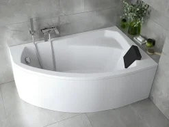 Baignoire asymétrique 150 x 95 Droite RIMA acrylique blanc, sans Habillage + Repose Tête + Pieds + Vidage à chromé