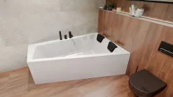 Baignoire asymétrique 170 x 125 Droite INTIMA acrylique blanc, sans Habillage + Repose Tête + Pieds + Vidage à chromé