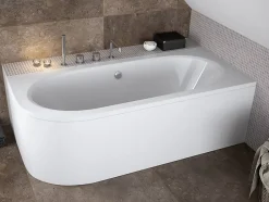 Baignoire asymétrique 160 x 75 Droite AVITA acrylique blanc + avec Tablier + Pieds + Vidage à chromé