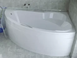 Baignoire asymétrique 160 x 100 Droite ADA acrylique blanc + Habillage en polystyrène + Pieds + Vidage à chromé