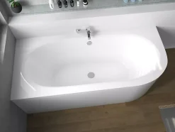 Baignoire asymétrique 170 x 75 Gauche AVITA acrylique blanc + avec Tablier + Pieds + Vidage à chromé