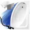 Baignoire asymétrique 150 x 100 Droite CORNEA acrylique blanc + Habillage en polystyrène + Pieds + Vidage à chromé