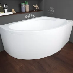 Baignoire asymétrique 130 x 85 Droite STANDARD acrylique blanc + avec Tablier + Pieds + Vidage à chromé