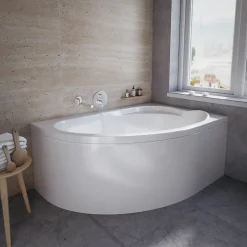 Baignoire asymétrique 130 x 85 Droite STANDARD acrylique blanc + avec Tablier + Pieds + Vidage à chromé