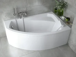 Baignoire asymétrique 150 x 95 Droite RIMA acrylique blanc + avec Tablier + Pieds + Vidage à chromé