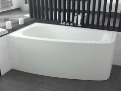 Baignoire asymétrique 150 x 80 Gauche LUNA acrylique blanc + avec Tablier + Pieds + Vidage à chromé