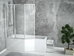 Baignoire asymétrique 150 x 75 Gauche INTEGRA acrylique blanc + Habillage en polystyrène + Écran + Pieds + Vidage à chromé