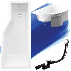 Baignoire asymétrique 170 x 75 Droite INTEGRA acrylique blanc + Habillage en polystyrène + Pieds + Vidage à chromé