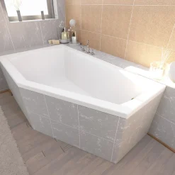 Baignoire asymétrique 150 x 90 Gauche SELENA acrylique blanc + Habillage en polystyrène + Pieds + Vidage à chromé