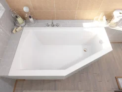 Baignoire asymétrique 150 x 90 Gauche SELENA acrylique blanc + Habillage en polystyrène + Pieds + Vidage à chromé