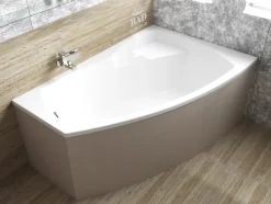 Baignoire asymétrique 150 x 90 Droite FRIDA acrylique blanc, sans Habillage + Pieds + Vidage à chromé