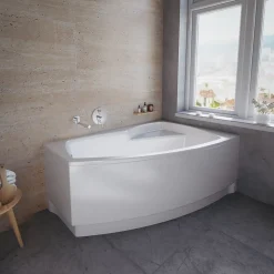 Baignoire asymétrique 150 x 90 Droite FRIDA acrylique blanc, sans Habillage + Pieds + Vidage à chromé