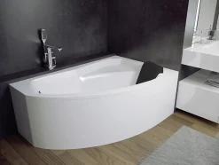 Baignoire asymétrique 170 x 110 Droite RIMA acrylique blanc + avec Tablier + Repose Tête + Pieds + Vidage à chromé