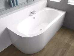 Baignoire asymétrique 180 x 80 Droite AVITA acrylique blanc + avec Tablier + Pieds + Vidage à chromé