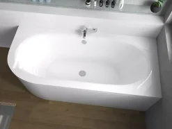 Baignoire asymétrique 180 x 80 Droite AVITA acrylique blanc + avec Tablier + Pieds + Vidage à chromé