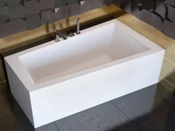 Baignoire asymétrique 160 x 90 Droite INTIMA acrylique blanc + avec Tablier + Pieds + Vidage à chromé