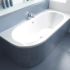 Baignoire asymétrique 170 x 75 Droite AVITA acrylique blanc + Habillage en polystyrène + Pieds + Vidage à chromé